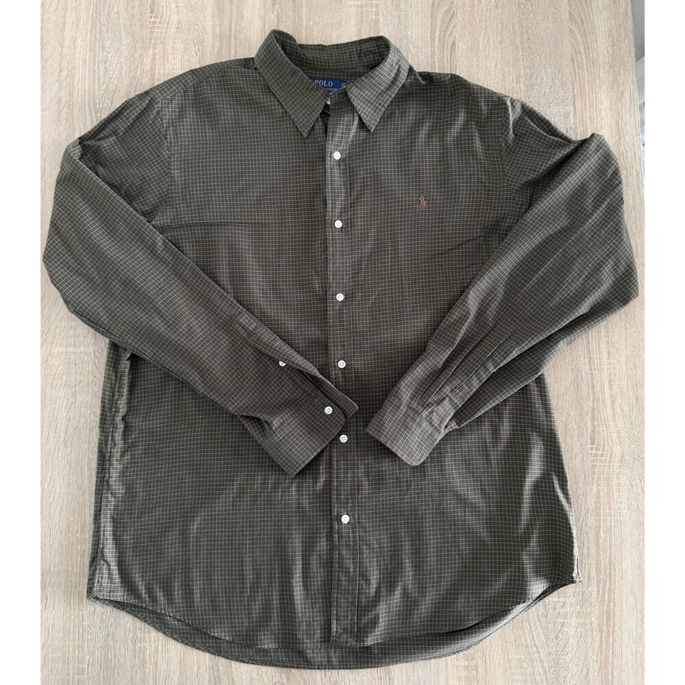 Ralph Lauren Shirt XXL  Brown White Colorblock Stripes Button Down Long Sleeve